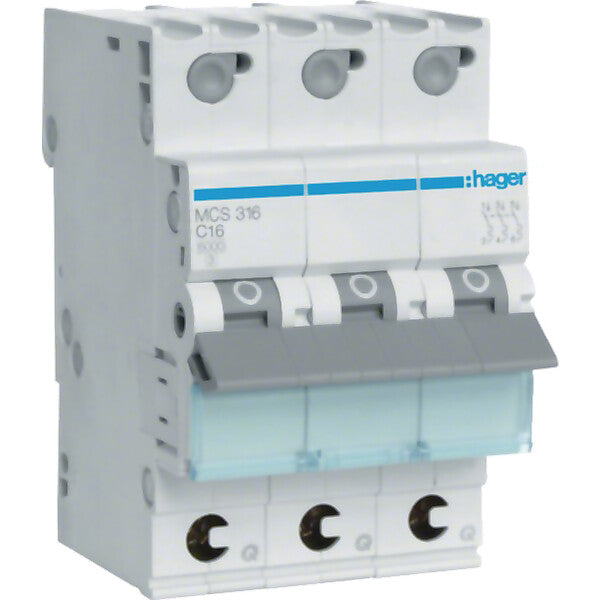Hager Leitungsschutzschalter 3p. C-16A 6kA 3M QC MCS316